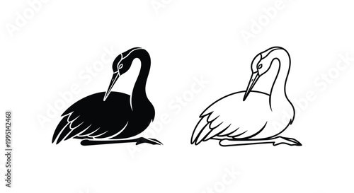 Elegant Black White Geese Silhouette Designs Vector