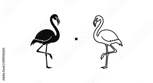 Black and White Flamingo Silhouette Vector Art Vector
