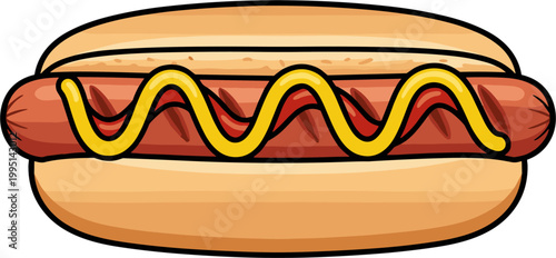 Pixel art hot dog with mustard, fast food icon, classic American snack food with grilled sausage and bun, a simple vector illustration