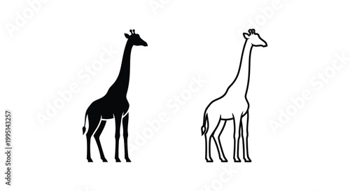 Giraffe Silhouettes: Unique Black and White Designs Vector