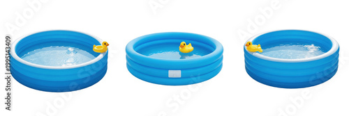Round Blue Inflatable Swimming Pool for Children, Summer Fun Water Toy with Yellow Rubber Duck, Backyard Garden Play Equipment, Portable Kiddie Pool for Toddlers and Kids Play.