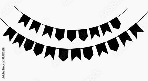 A minimalist illustration of festa junina flags in silhouette.