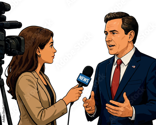 Vsai journalist interviewing politician for breaking news coverage