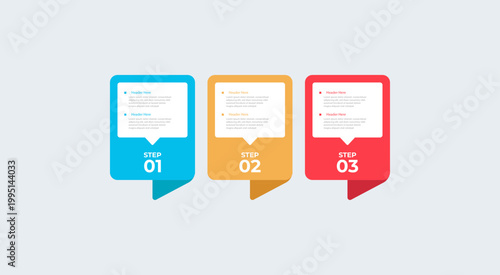 Foto Displays a threestep infographic with headers and placeholder text