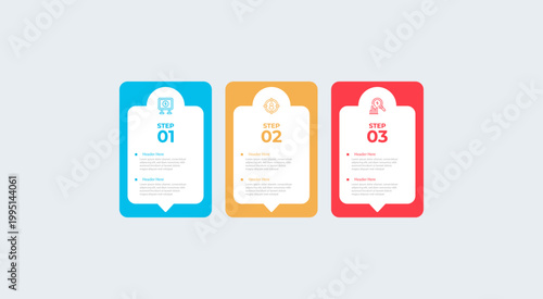 Displays a threestep infographic showing a process or workflow.
