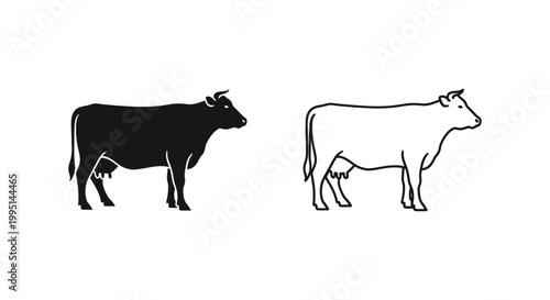 Black vs White Cow Silhouette Designs - Iconic Animal Illustrations Vector