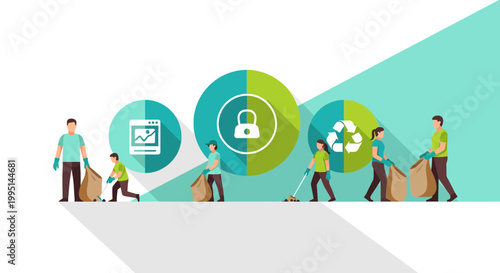 Eco Friendly Volunteers Cleaning Beach for Ocean Conservation