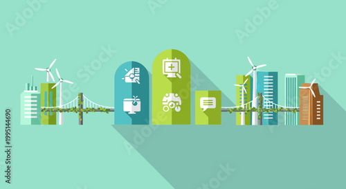 Futuristic Eco Friendly Sustainable City with Renewable Energy