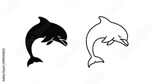 Black and White Dolphin Silhouette Design Vector Art Vector