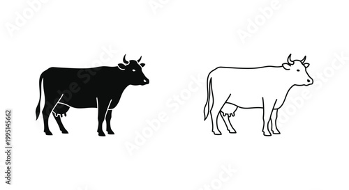 Bull vs Cow Silhouette Designs for Branding Vector