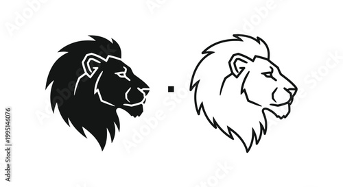 Lion Portrait Designs: Bold Black & White Art Prints Vector