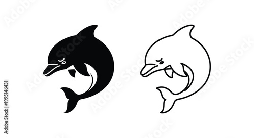 Dolphin Logo Designs Simple Black White Vector Icons Vector