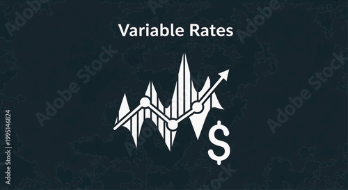 Financial graph shows variable rates with dollar sign and arrow on dark background