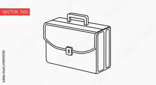 A sleek briefcase with handle and buckle sits on a surface in an office environment.