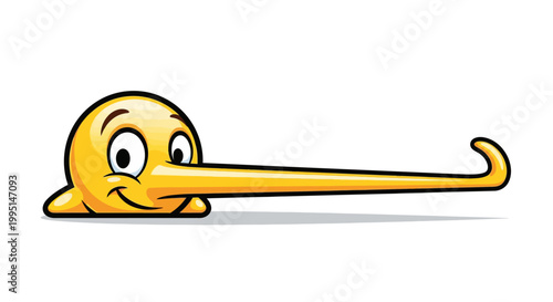 Smiling cartoon character with long nose.