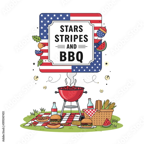 Stars Stripes and BBQ A Festive Illustration Celebrating American Independence Day and Outdoor Grilling