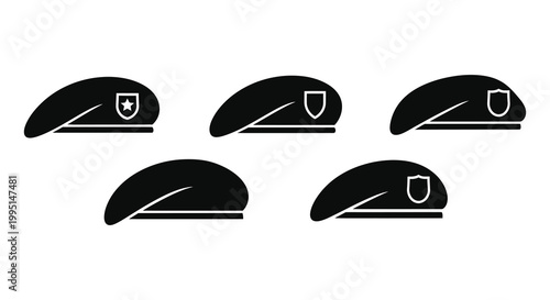 Selection of military berets with insignia a stark black silhouette