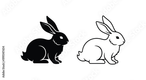 Black and White Rabbit Vector Icons - Cute Bunnies Silhouette Vector