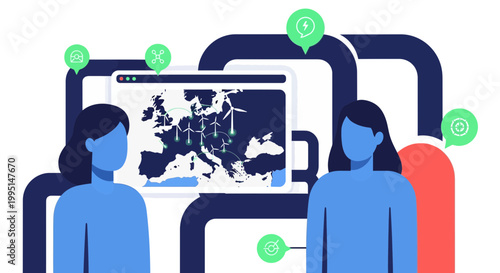 European Renewable Energy Grid and Monitoring Illustration