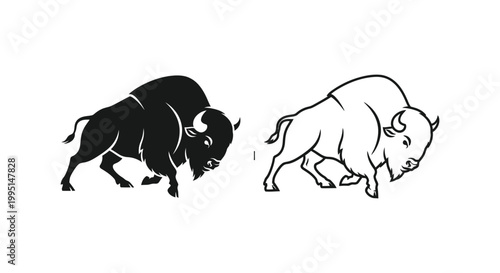 American Bison vs Buffalo Icon Designs Vector