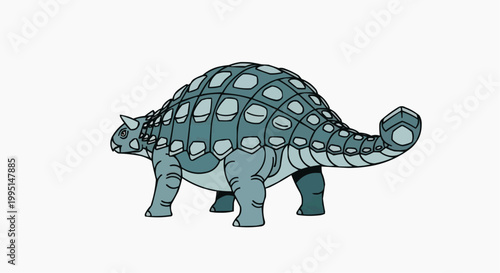 A cartoon illustration of an ankylosaurus dinosaur with a distinctive armored body