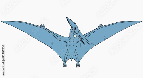 An illustration of a vibrant blue Pterodactyl in mid-flight, with wings spread wide