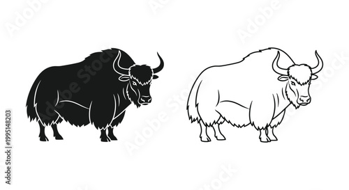 Yak vs Buffalo: Unique Animal Sketches & Illustrations Vector