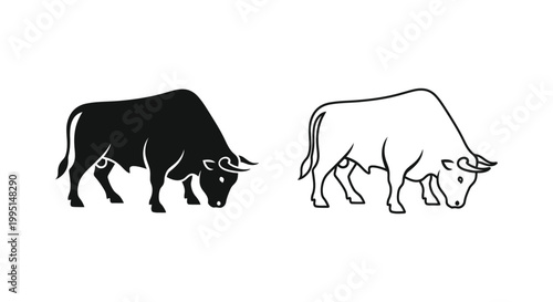 Bull Market Symbols Black White Vector Art Vector