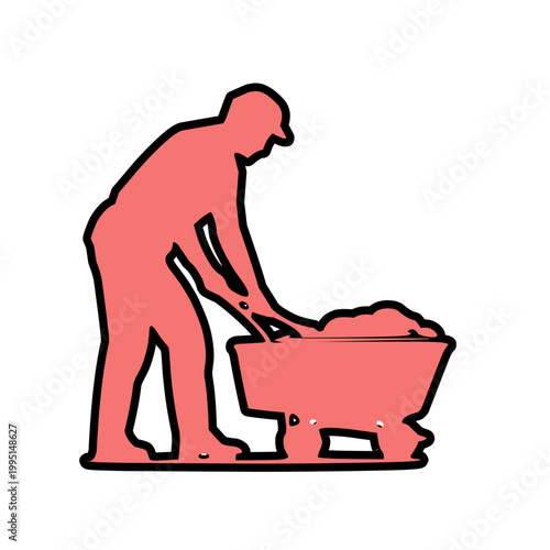 mine workers pushing materials silhouette