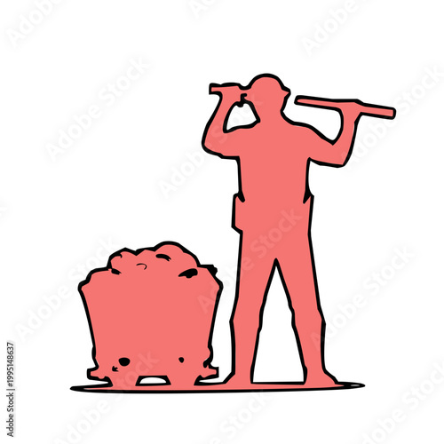 Silhouette mine workers pushing materials