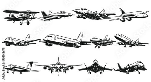 Aircraft and Aviation Vector Silhouette Set