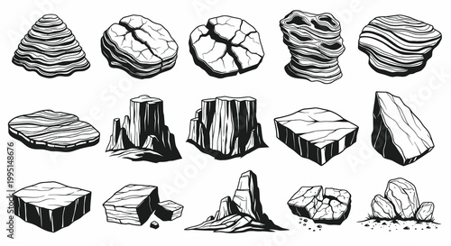 Natural Rock Formations and Stone Vector Set
