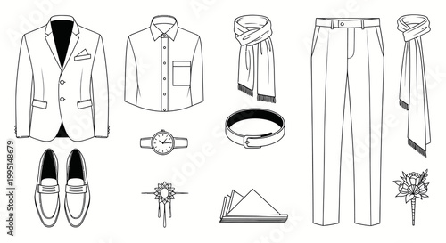 Formal Men Business Suit and Grooming Accessories Set