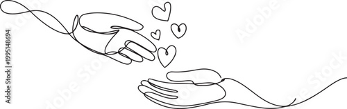 hand drawn doodle hand giving and receiving love. one line art icon drawing vector