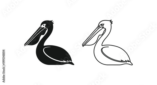 Elegant Pelican Silhouette Art Vector Designs Vector