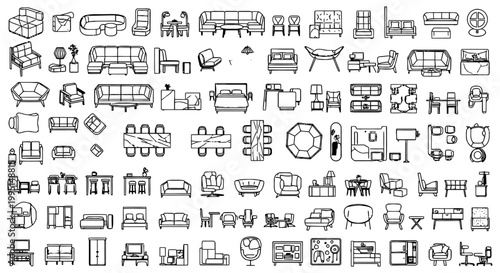 architectural furniture symbols top view vector icons for interior design and floor plans showing essential household furnishings.