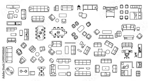 architectural furniture symbols interior design icons and floor plan vector elements for modern home layout and space planning blueprints