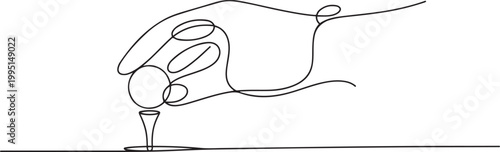 hand put golf ball on tee in continuous one line drawing style. editable stroke. one line art icon drawing vector