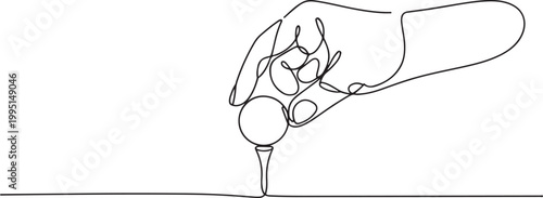 hand put golf ball on tee in continuous one line drawing style. editable stroke. one line art icon drawing vector