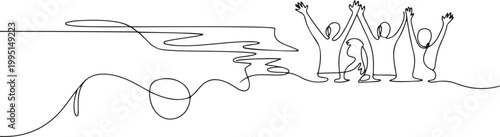 Continuous Line Drawing People Drowning on the Beach. Summer Icon. Asking for help. one line art icon drawing vector
