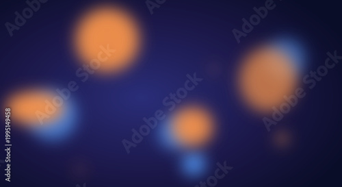Glowing orange bokeh lights on dark blue background in blurry abstract style for cinematic ambiance