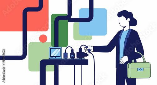 Businesswoman Unplugging Electrical Cord to Save Energy Illustration