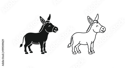 Cartoon Donkeys: Fun Animal Illustration Set Vector