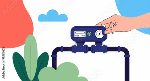Hand Adjusting Smart Resource Meter on Industrial Pipes
