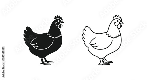 Chicken Rooster and Hen Silhouette Vector Icons Vector