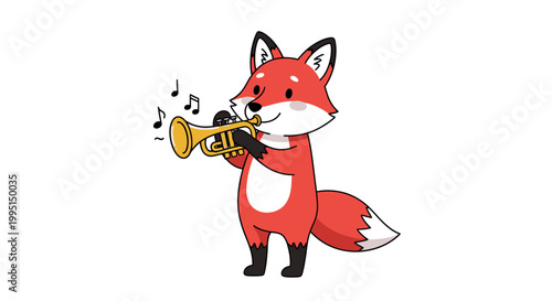 Cartoon fox playing trumpet isolated on white background musical illustration