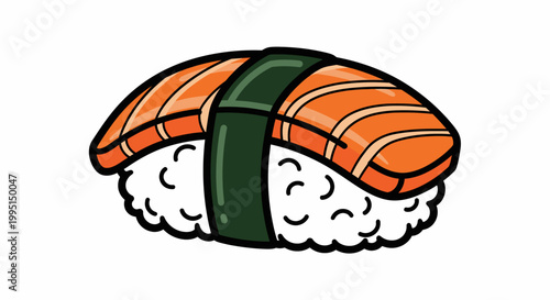 Cartoon salmon nigiri sushi illustration food isolated on white background