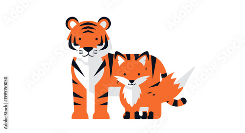 Cartoon tiger and fox illustration on white background vector graphic