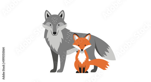 Cartoon wolf and fox illustration on white background