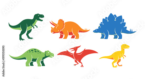 Colorful dinosaur silhouettes on a white background for various design projects